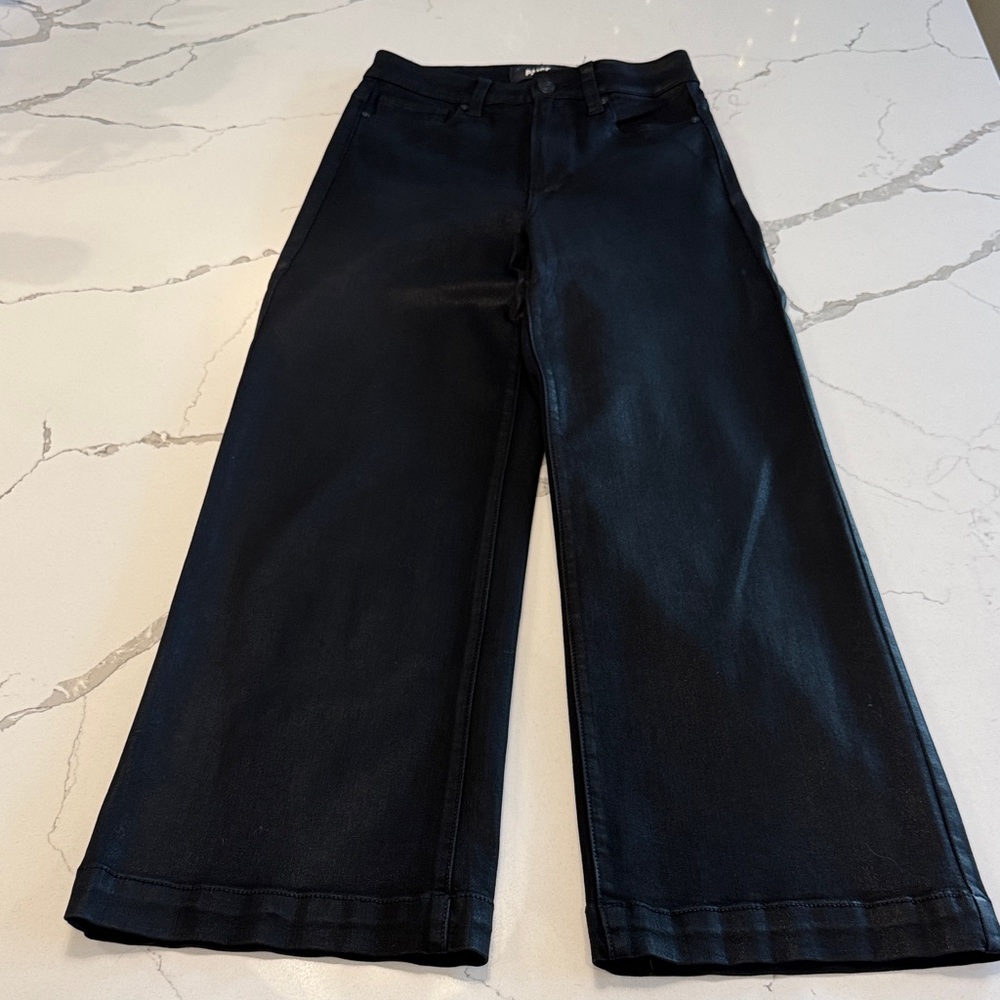 PAIGE Black Fog Luxe Coated Anessa Wide Leg Jeans